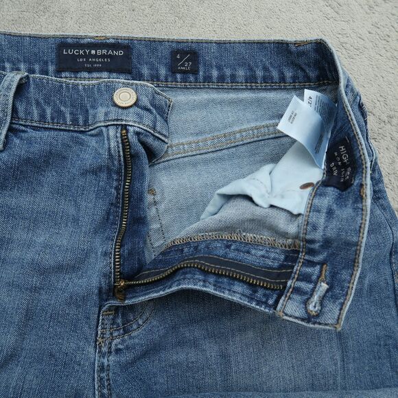 Lucky Brand Mom Jeans Women's 4/27 Ankle High-Rise Drew 26" Inseam Distressed - Picture 2 of 16